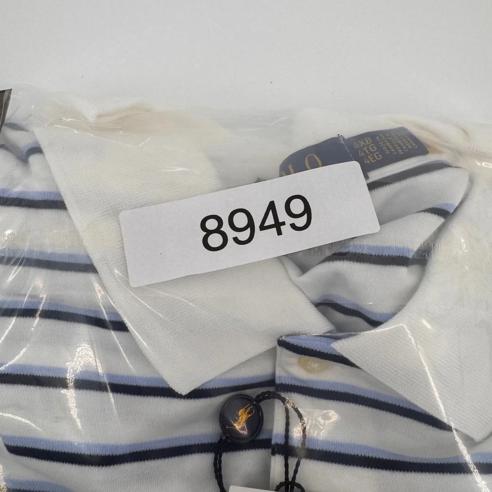 Polo Ralph Lauren Polo Shirt Mens 4XB White Blue Striped Short Sleeve Pony Logo